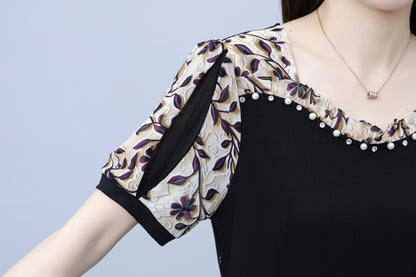 Women's Short Sleeve Pocket A-line Stretch Midi Dress