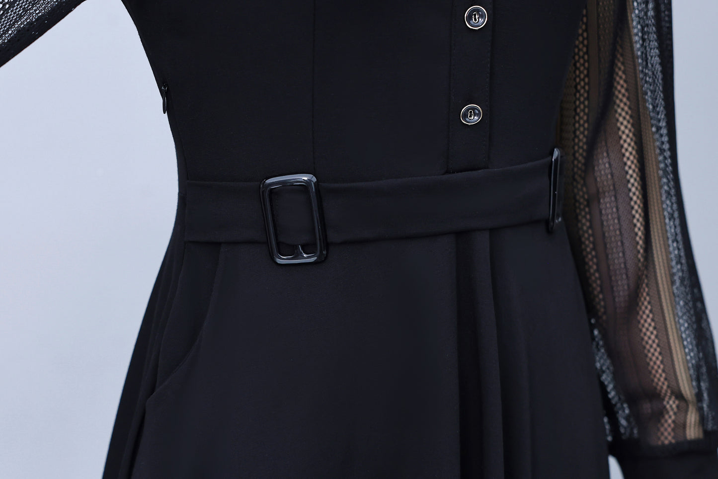 Women's V-Neck Long Sleeve with Pockets Black Dress