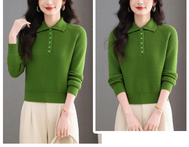 Women's Long Sleeve Button Polo Shirts Sweater Blouse