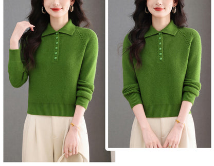 Women's Long Sleeve Button Polo Shirts Sweater Blouse