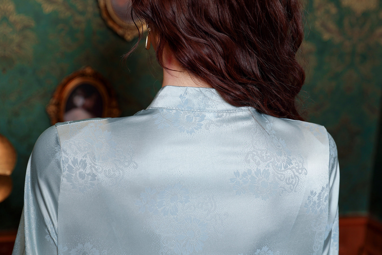 Women's Silk Satin Jacquard Long Sleeve Blouses