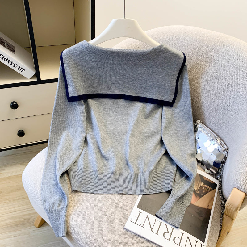 Women's Sailor Collar V-Neck Knit Sweater Top
