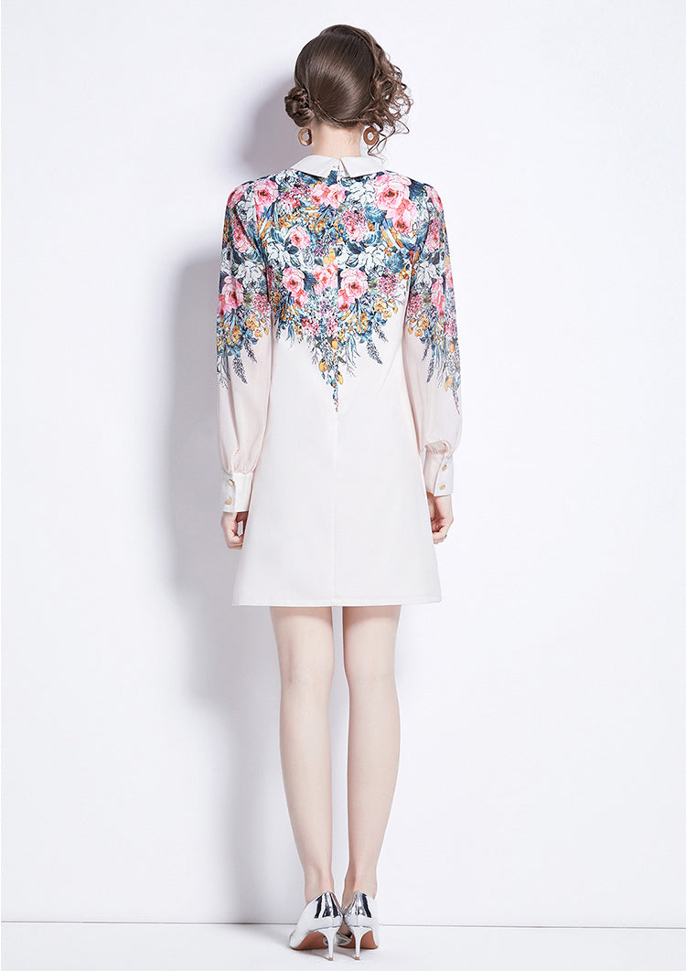 SSY-Women's Floral Chiffon Long Sleeve Mini Dress