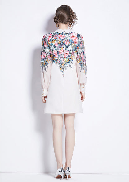 SSY-Women's Floral Chiffon Long Sleeve Mini Dress
