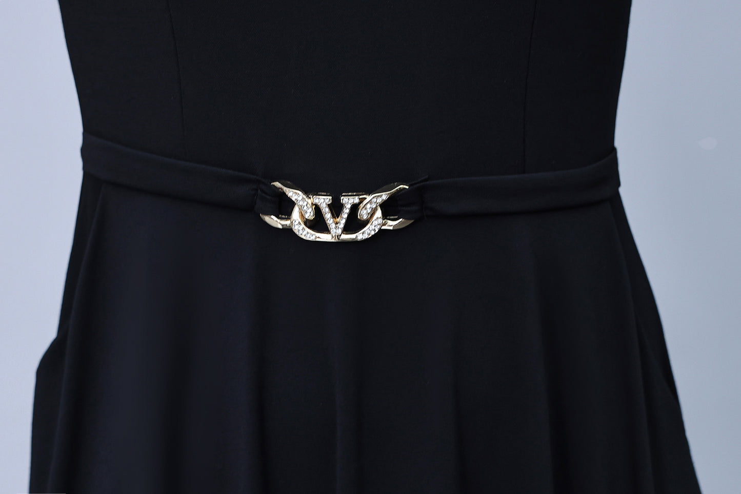 Women's V-Neck Long Sleeve Patchwork Black Dress