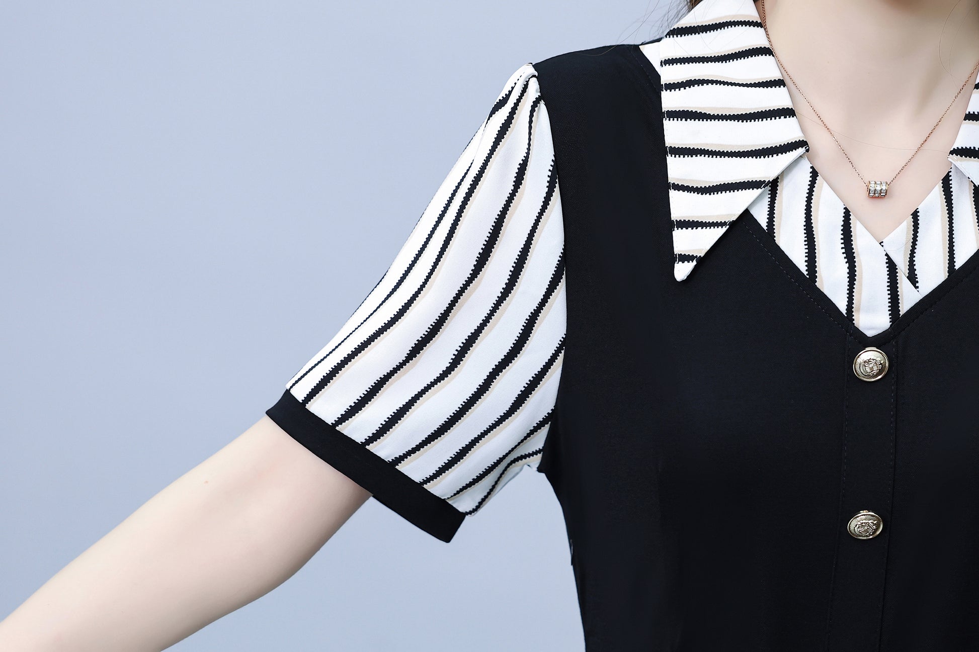 Women's Lapel V-Neck Pocket Short Sleeve Midi Dress - LAI MENG FIVE CATS