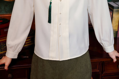 Women's Silk Satin Embroidery Jacquard Blouses - LAI MENG FIVE CATS