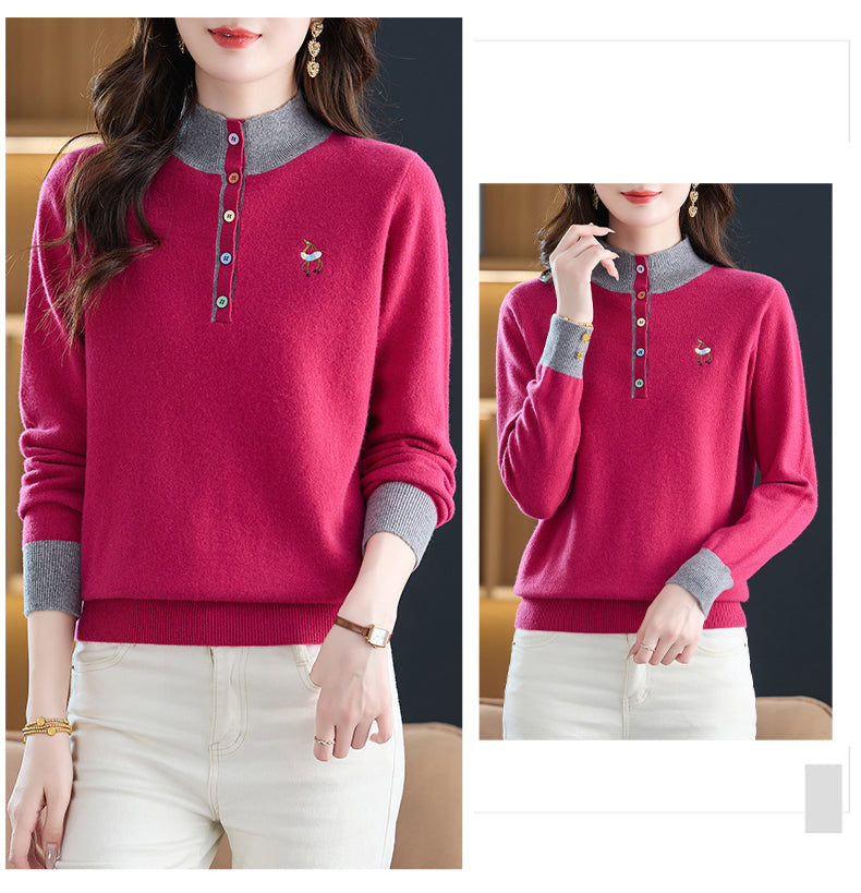 Womens Button Mock Neck Sweater Henley Shirts Knit Tops
