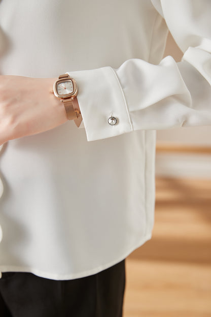 Women's V Neck Lantern Sleeve Blouse Button Tops