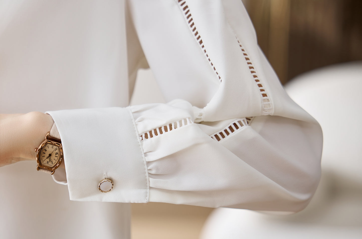 Women's Lapel Collar Long Sleeve Casual Button Blouse - LAI MENG FIVE CATS