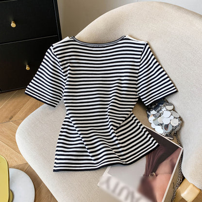 Coastal Stripe Knit Top with Scarf Tie Detail – Lightweight Summer Essential