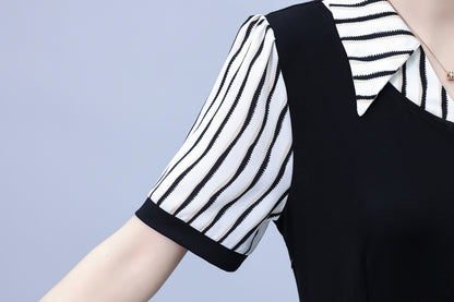 Women's Lapel V-Neck Pocket Short Sleeve Midi Dress - LAI MENG FIVE CATS