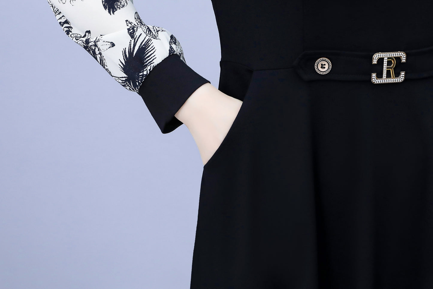 Women's Elegant Tie Neck Long Sleeve Black Dress - LAI MENG FIVE CATS