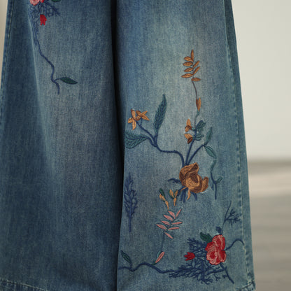 Women's Baggy Jeans Embroidery Elastic Waist Denim Pants