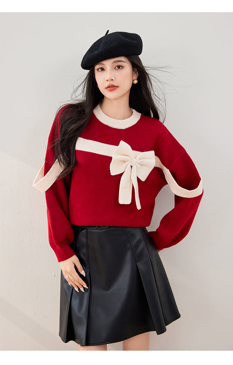 SD-Womens Bow Tied Knit Sweater