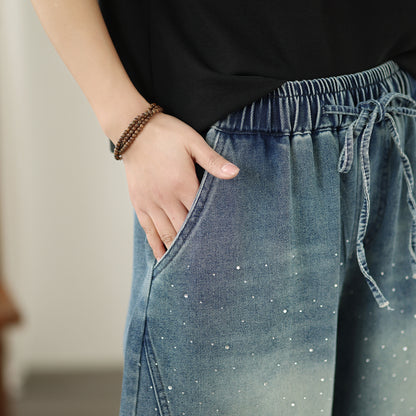 Women's Baggy Jeans Drawstring Waist Wide Leg Denim Pants