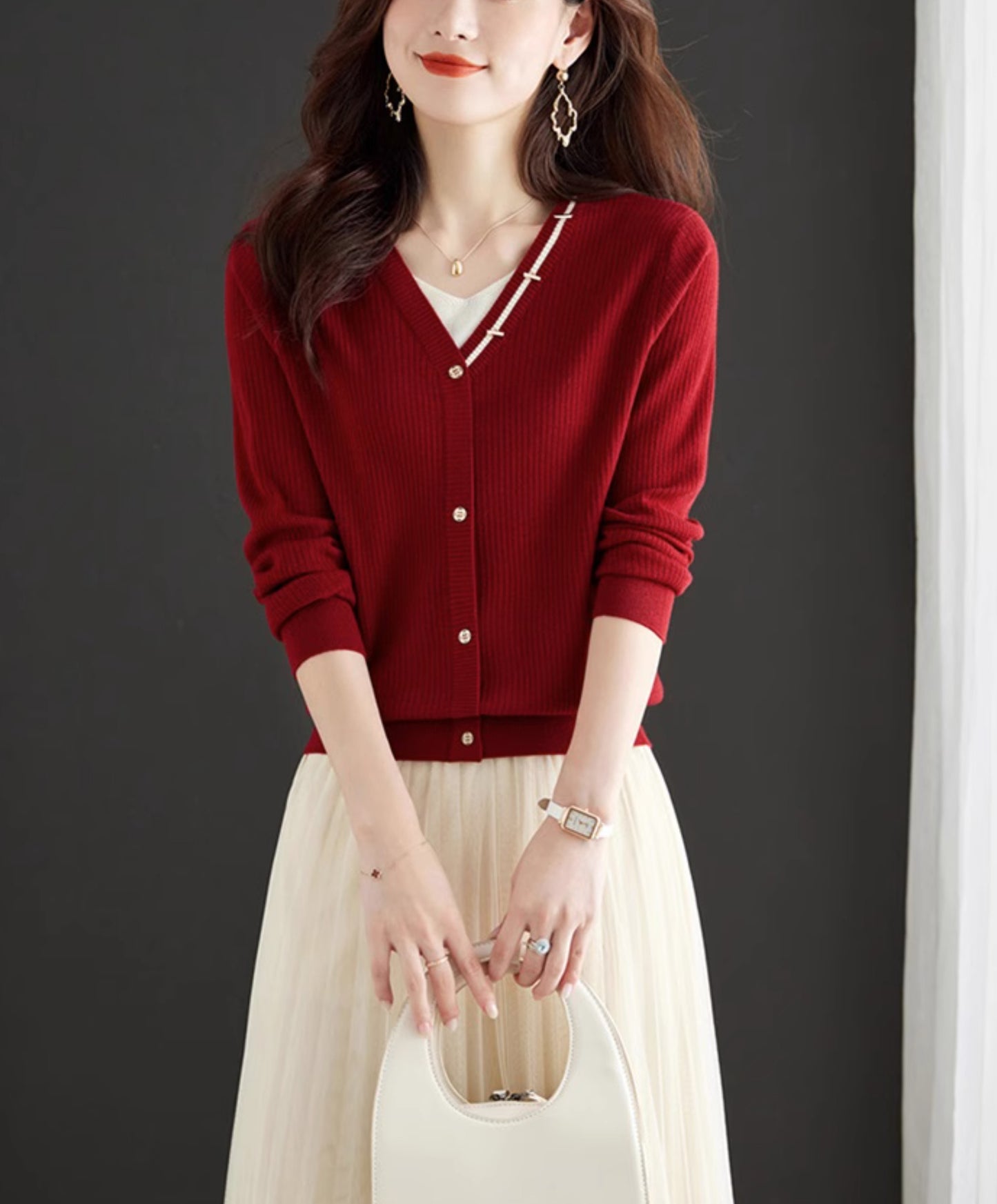 Women's Lightweight Cardigan V Neck  Knit Sweater Tops