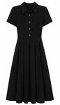 Short Sleeve Stretch Button Front Midi Dress