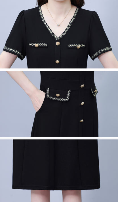 Elegant Black Midi Dress with Gold Details - LAI MENG FIVE CATS