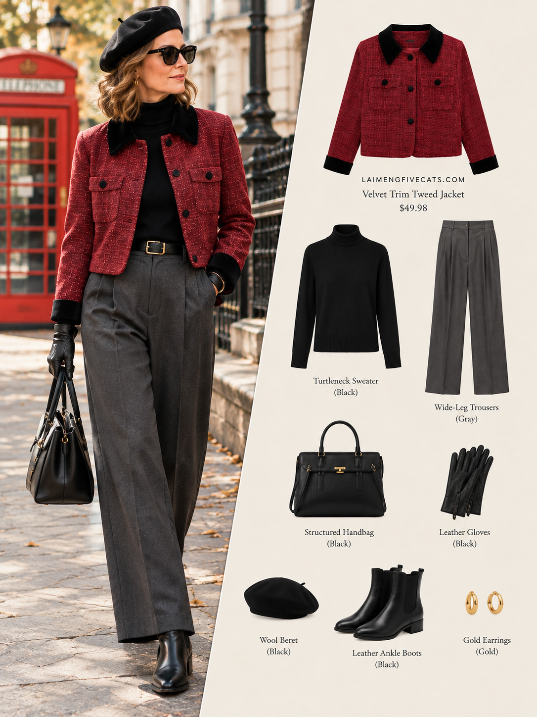 28692-Velvet Trim Tweed Jacket — Paris Café & London Autumn Style