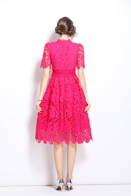 Women's Floral Lace Waist Crochet Midi Dress