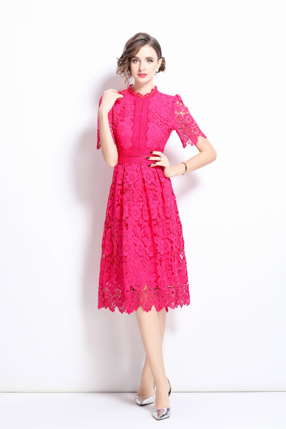 Women's Floral Lace Waist Crochet Midi Dress