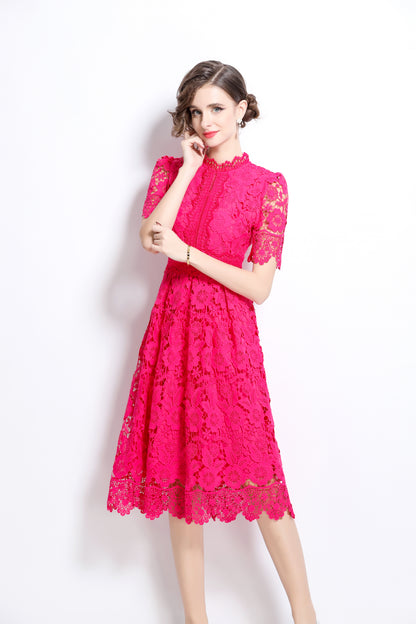 Women's Floral Lace Waist Crochet Midi Dress