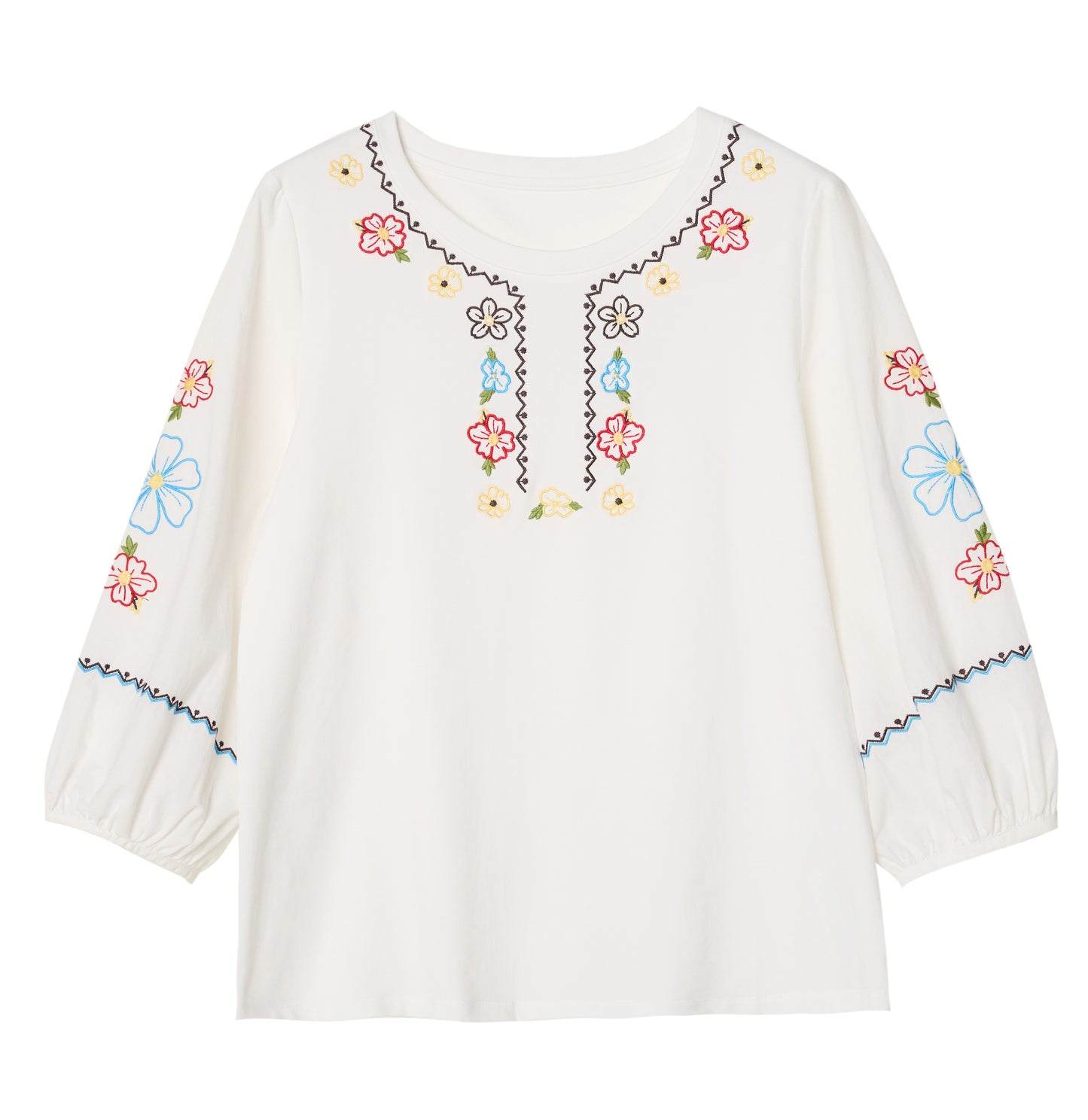 Lightweight Chic Floral Embroidered 3/4 Sleeve Summer Blouse