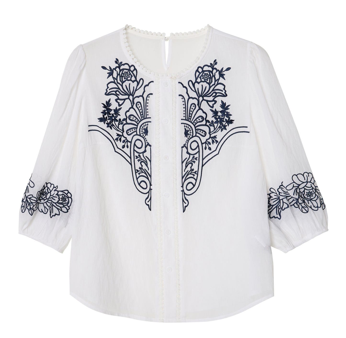 Casual Chic Boho Floral Embroidered 3/4 Sleeve Summer Blouse