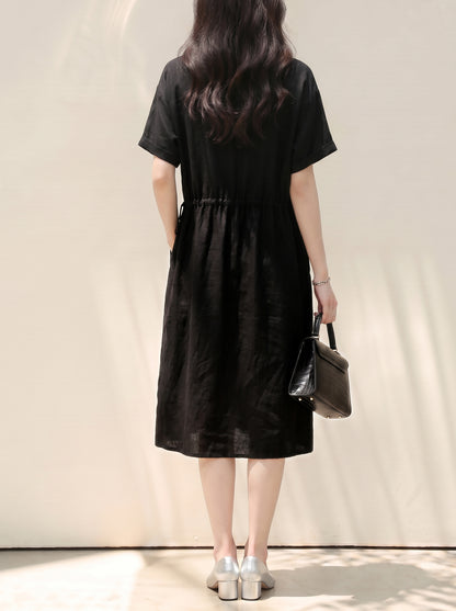 Black Tie-Waist Shirt Dress