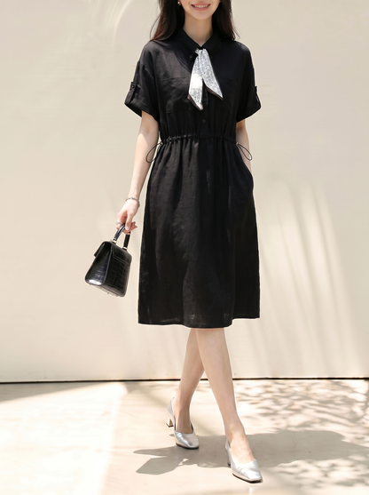 Black Tie-Waist Shirt Dress