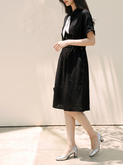 Black Tie-Waist Shirt Dress