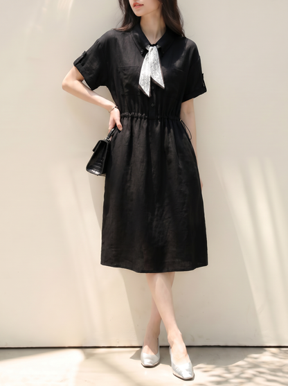 Black Tie-Waist Shirt Dress