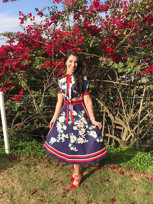 SSY-Women's Short Sleeve Floral Print Button Midi Dress