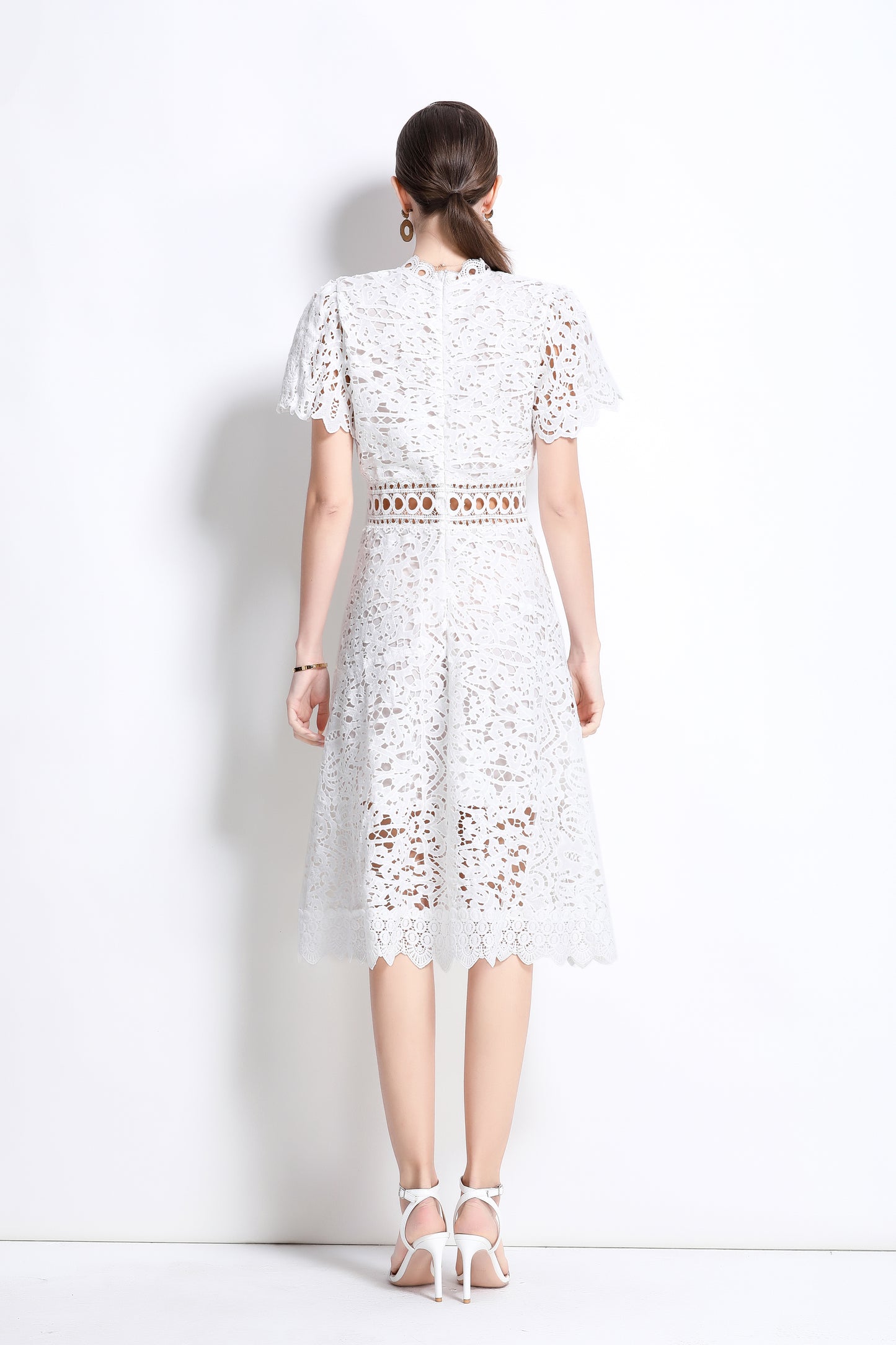 Women's Elegant Lace Hollow Midi Dress