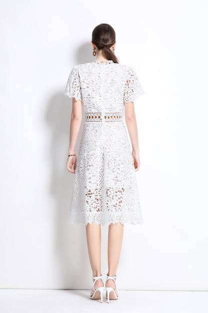 Women's Elegant Lace Hollow Midi Dress