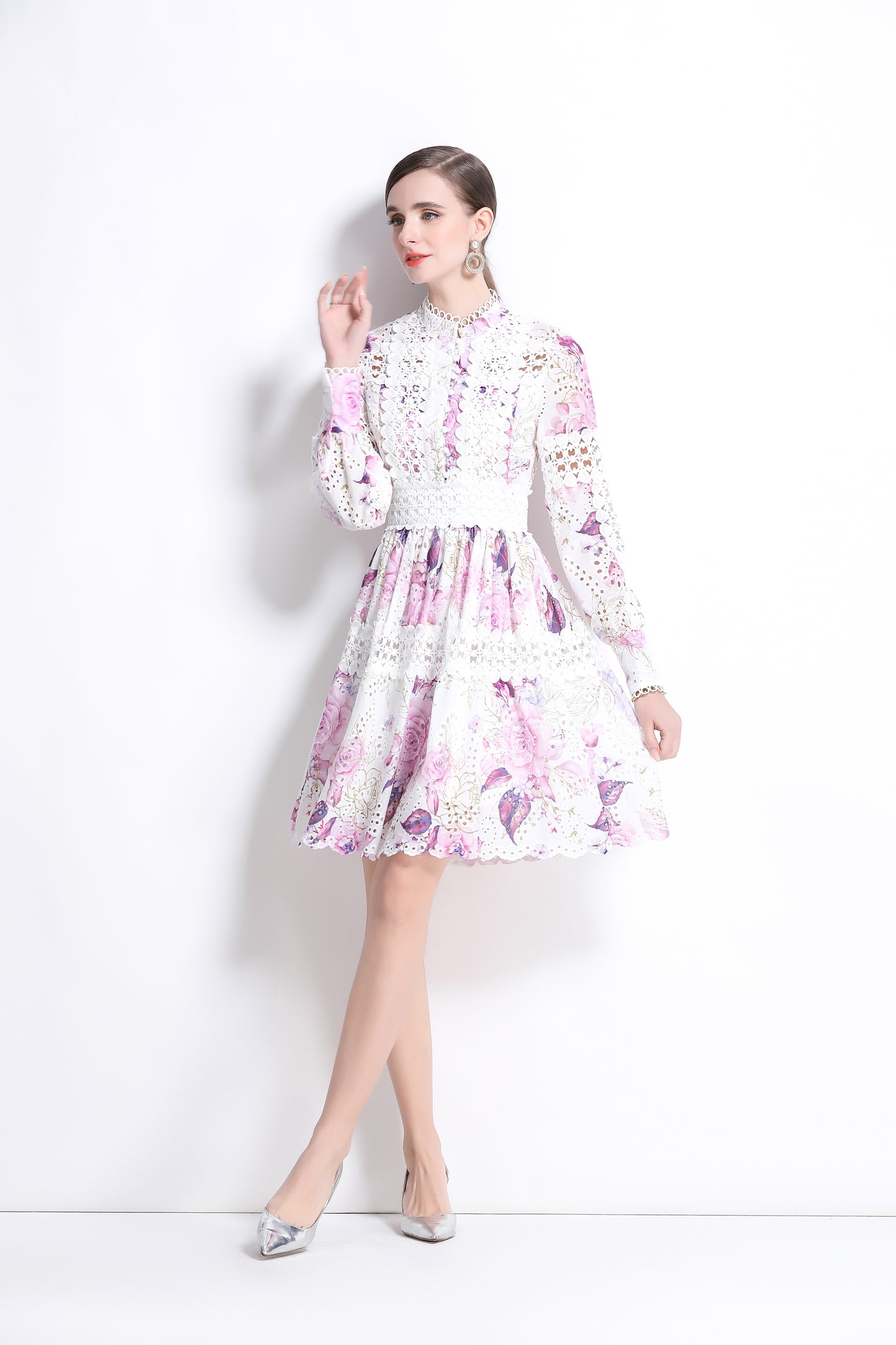 Women's Embroidered Printed Lace Mini Dress