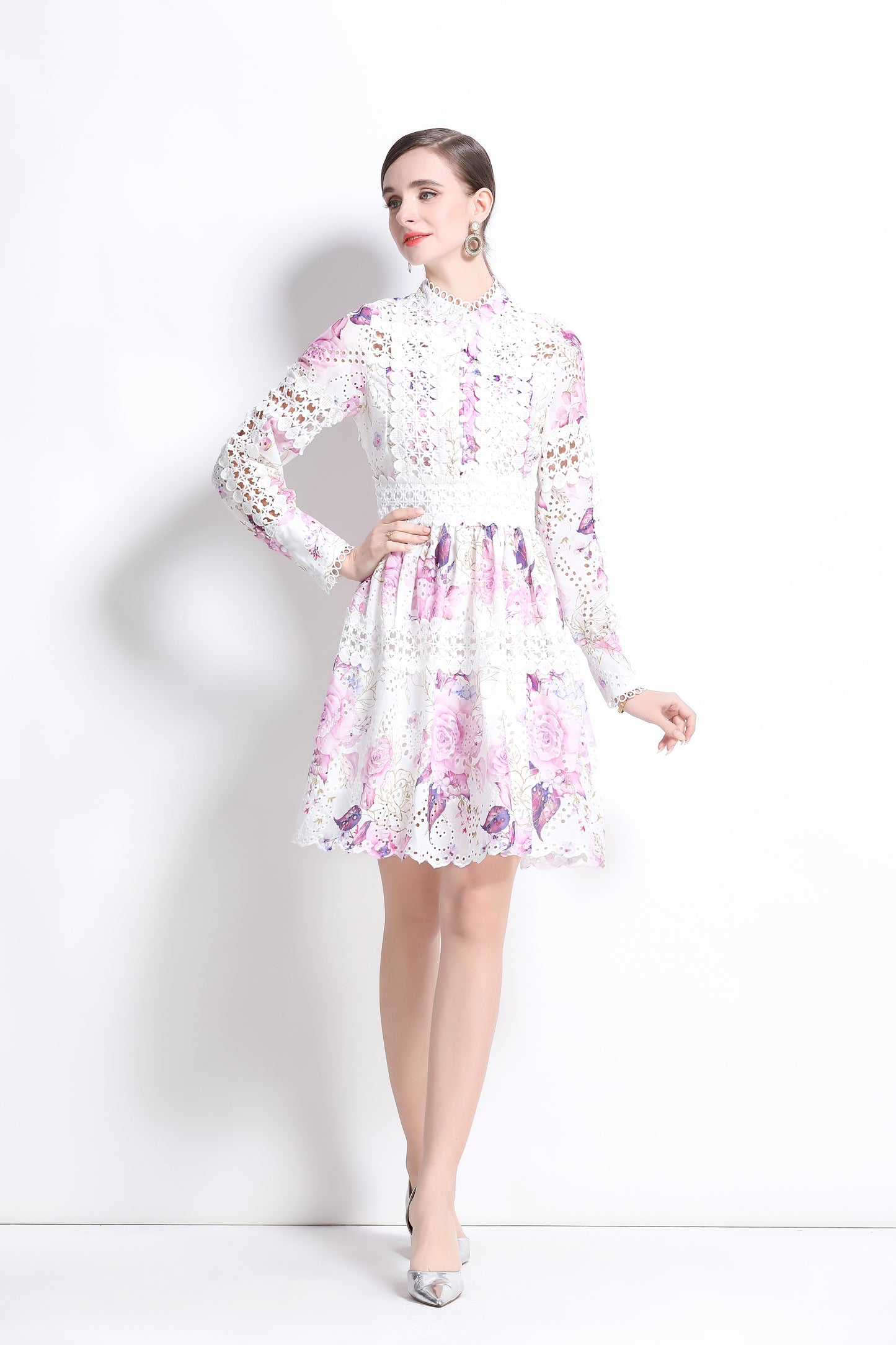 Women's Embroidered Printed Lace Mini Dress