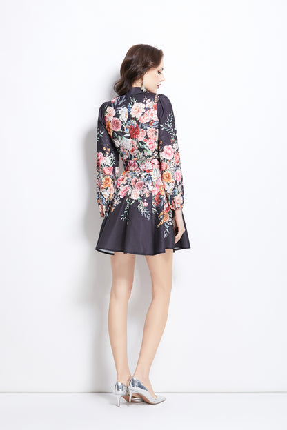 Women's Lantern Sleeve Floral Print Mini Dress