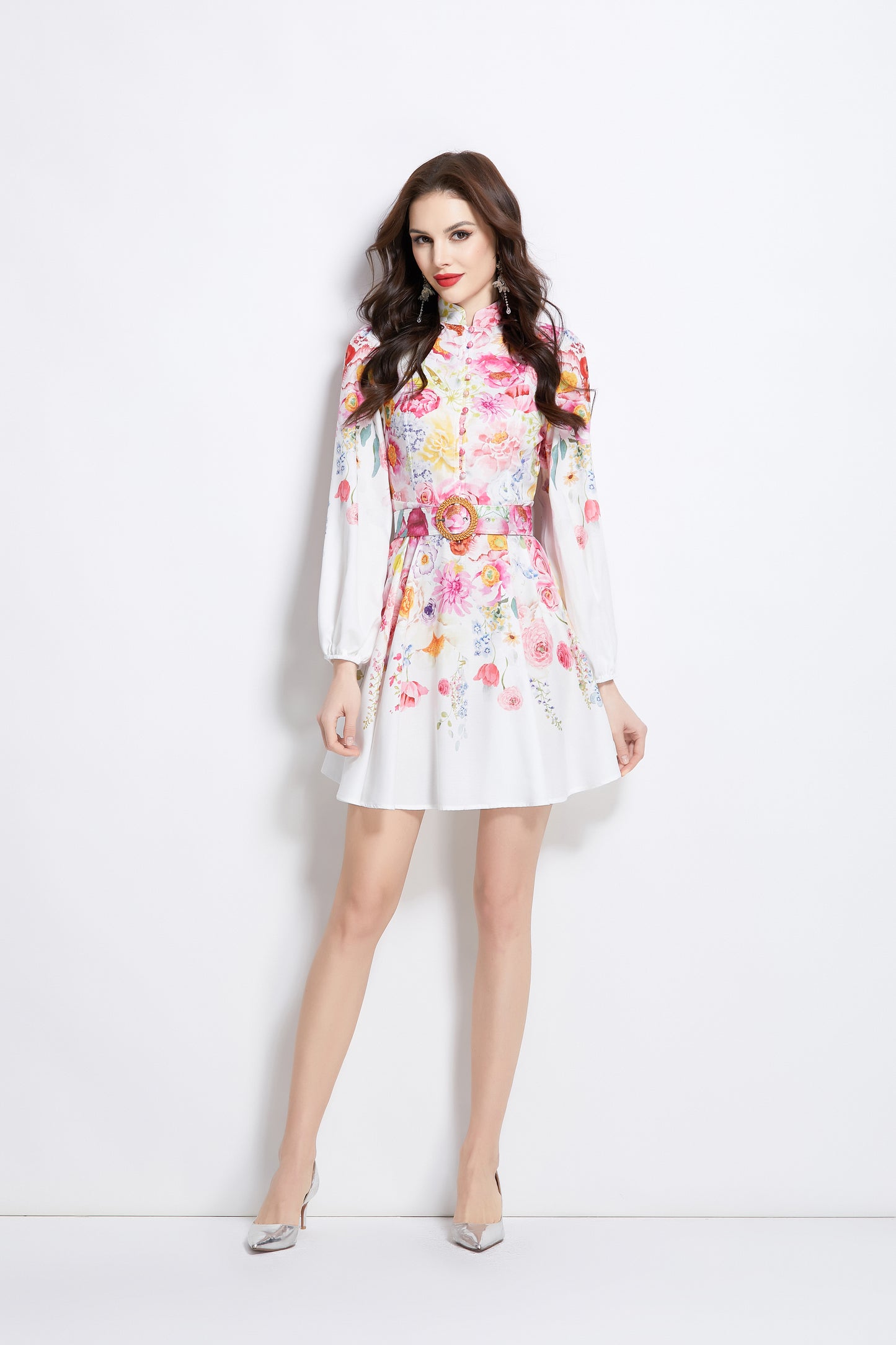 Women's Floral Print Button up Mini Dress