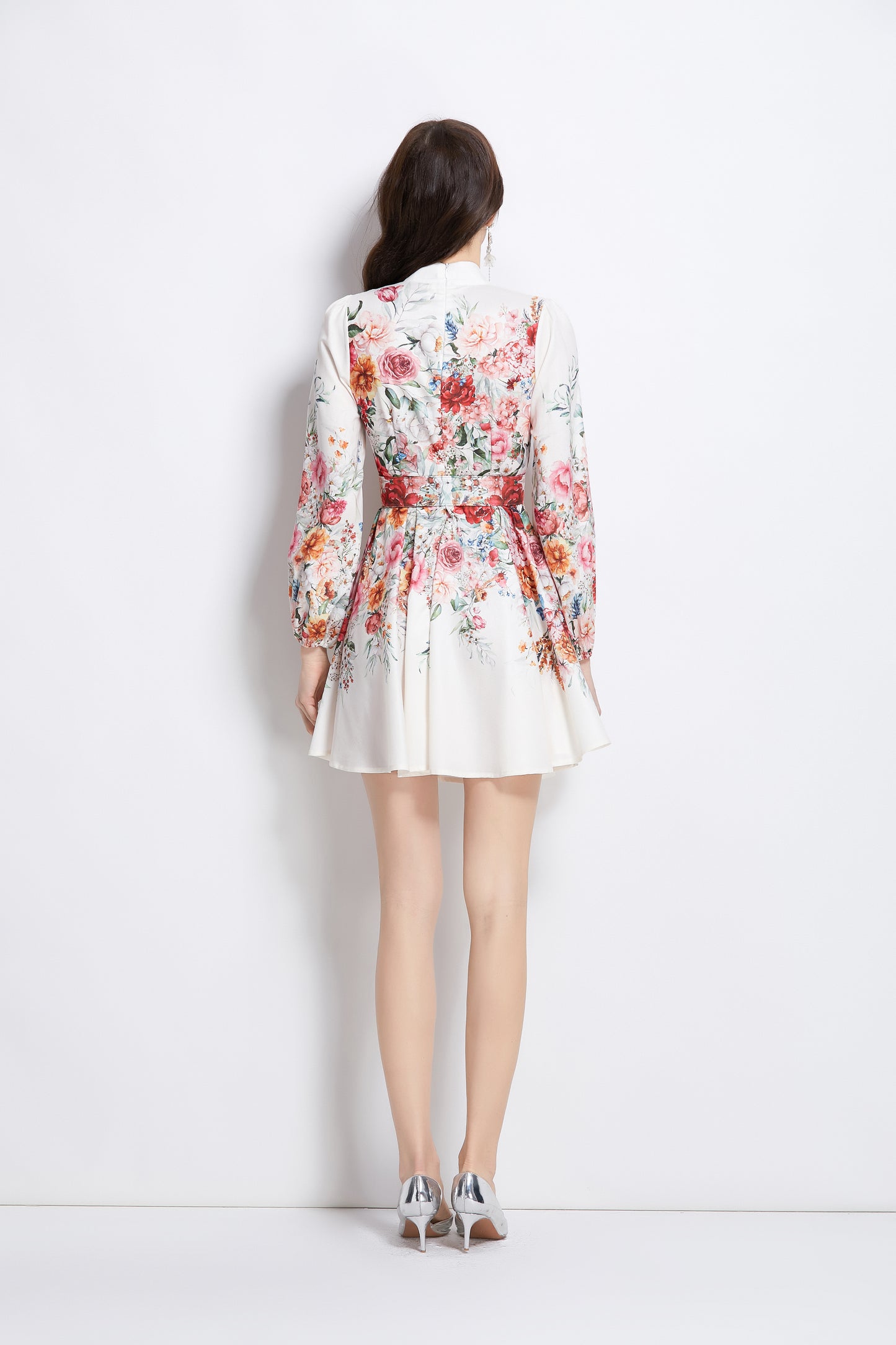 Women's Lantern Sleeve Floral Print Mini Dress