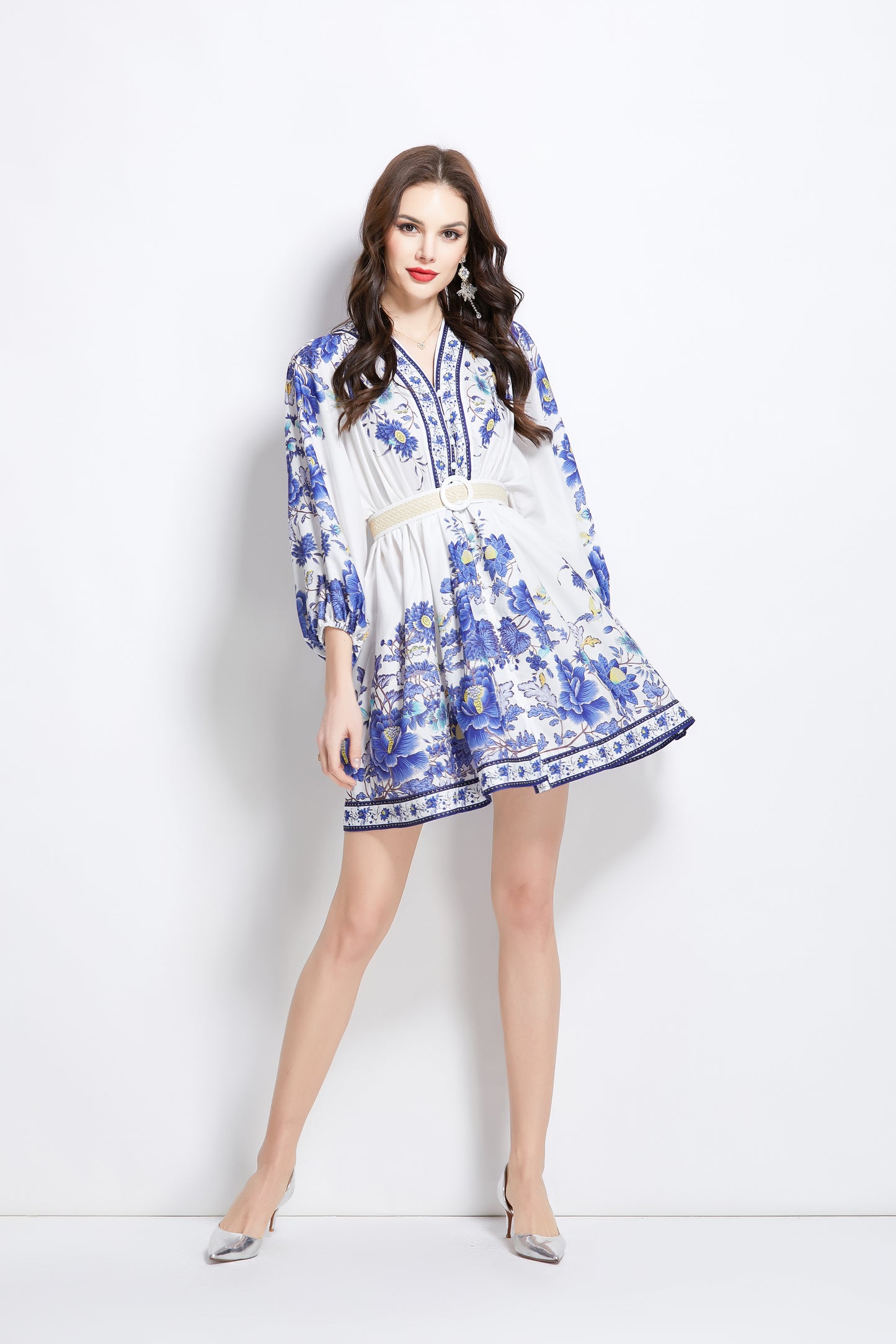 Women's V-Neck Floral Print Mini Dress