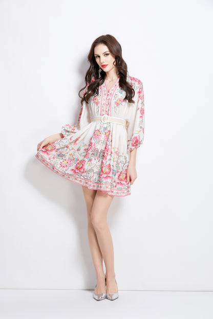 Women's V-Neck Floral Print Mini Dress