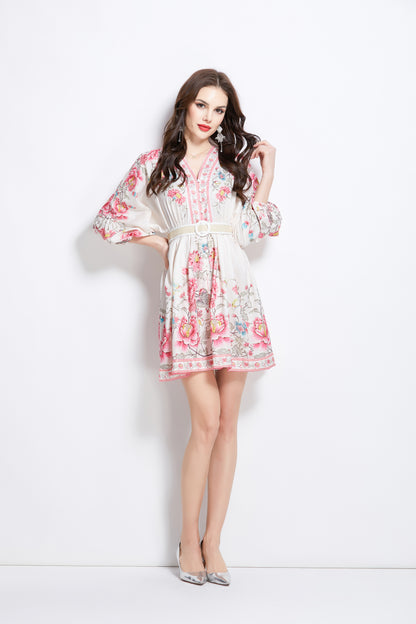 Women's V-Neck Floral Print Mini Dress