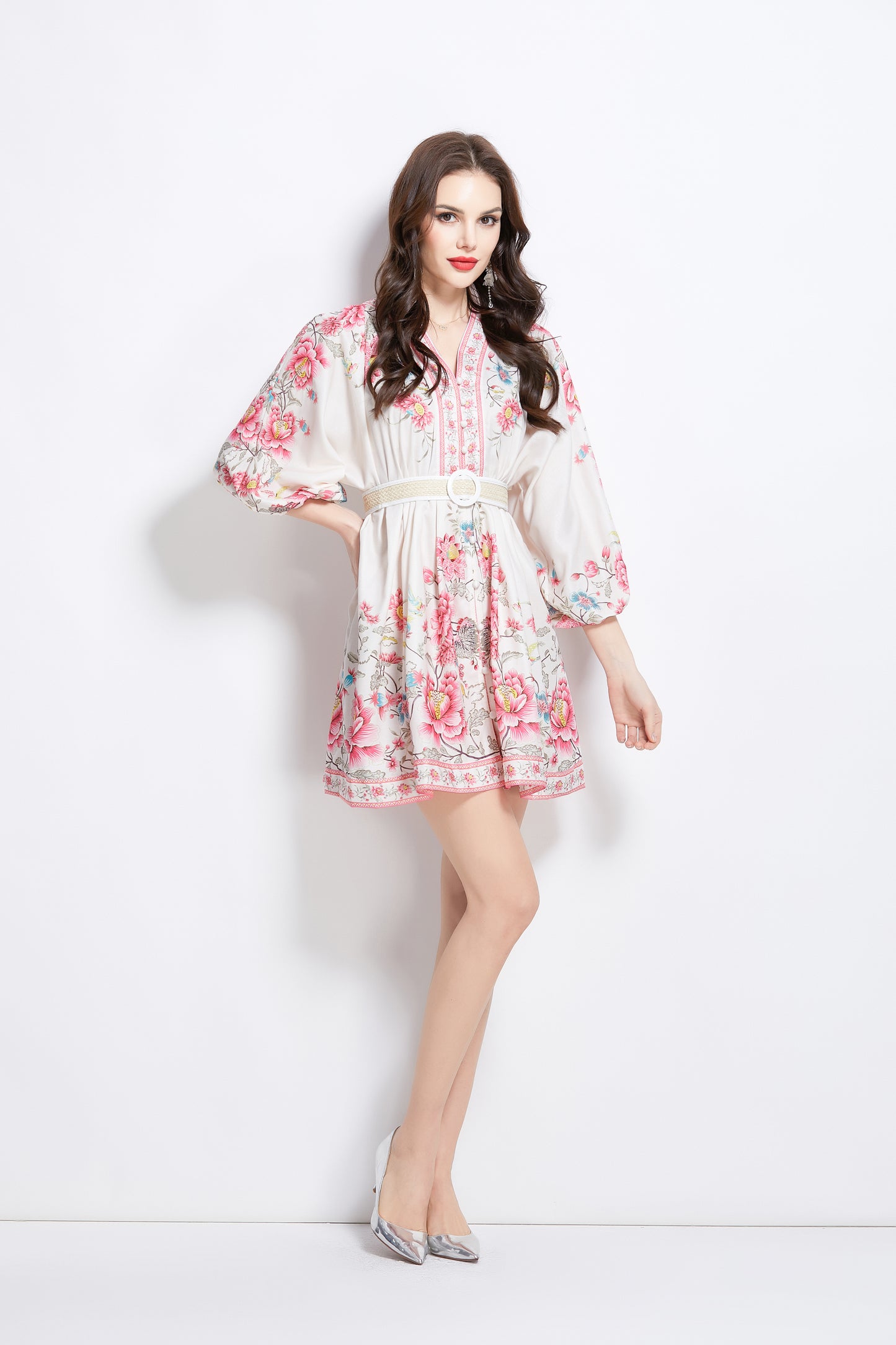 Women's V-Neck Floral Print Mini Dress