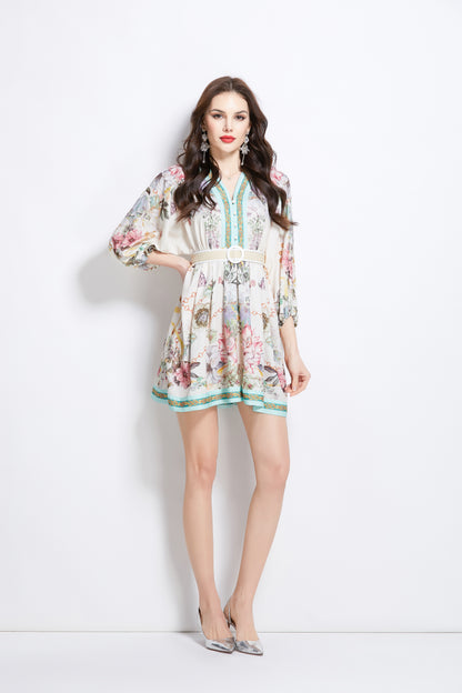 Women's V-Neck Floral Print Mini Dress