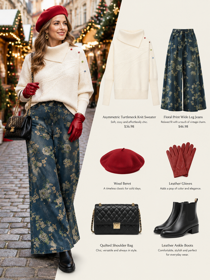 27446 Floral Wide Leg Drawstring Jeans Outfit Ideas