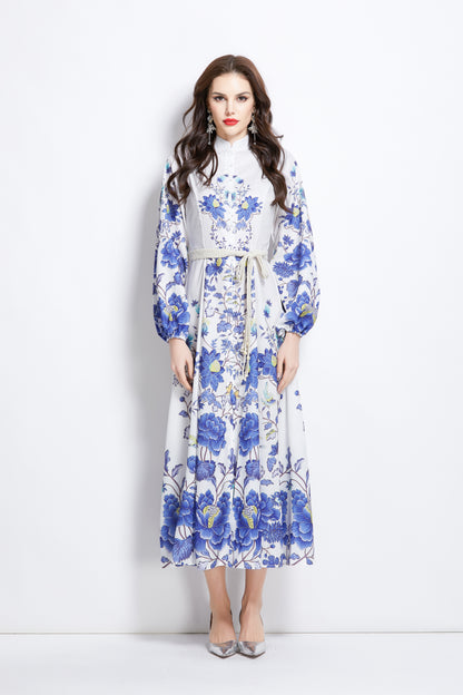 Women's Floral Print Ruffle Wrap Maxi Dress