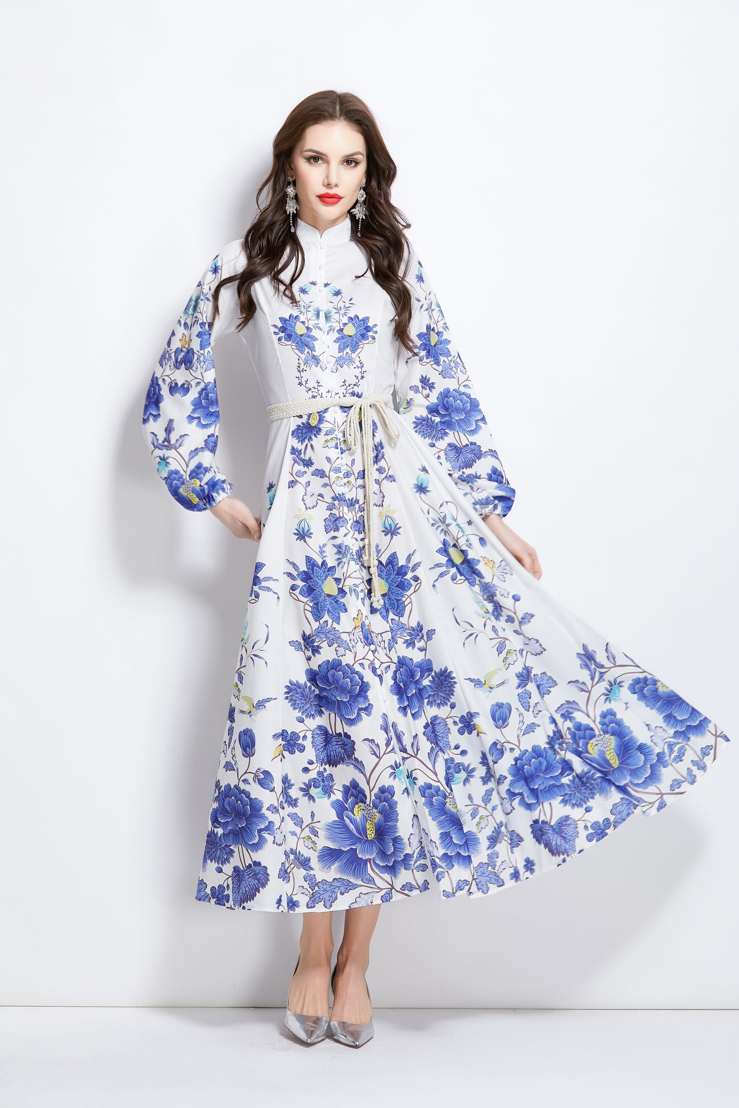 Women's Floral Print Ruffle Wrap Maxi Dress