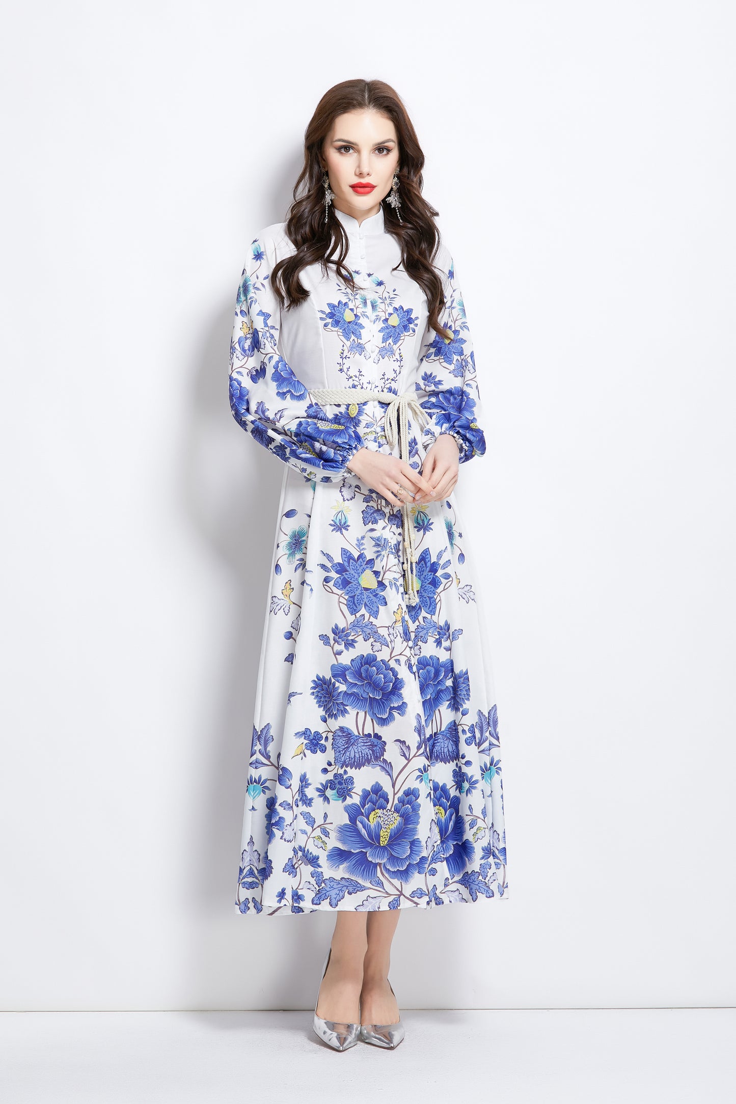 Women's Floral Print Ruffle Wrap Maxi Dress